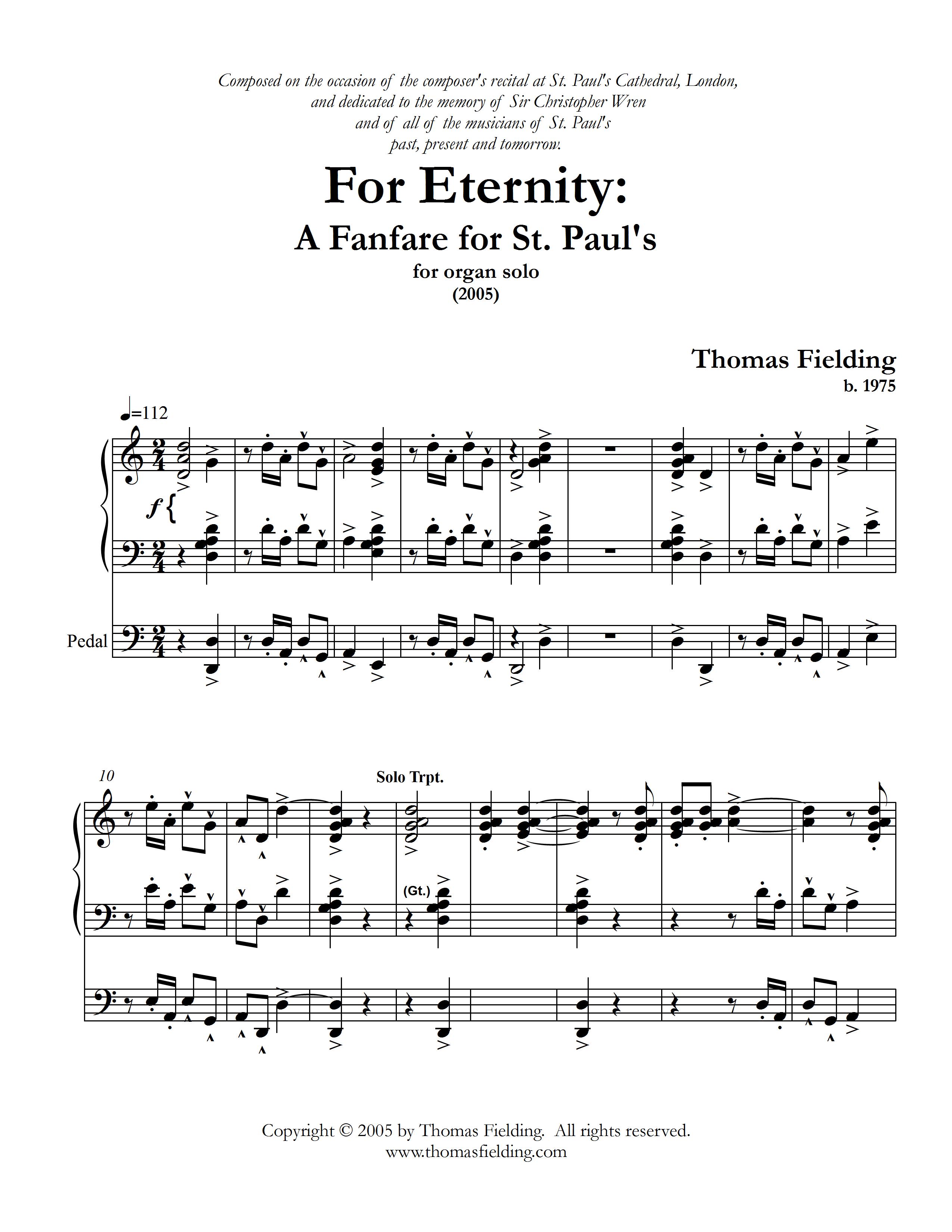 For Eternity: Fanfare for Organ page one